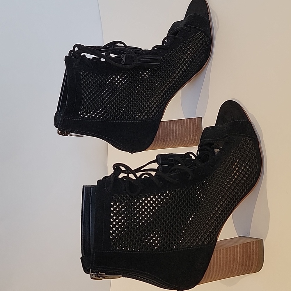 Marc Fisher Black Mesh Peep Toe Heel Ankle Shoes Sz: 5